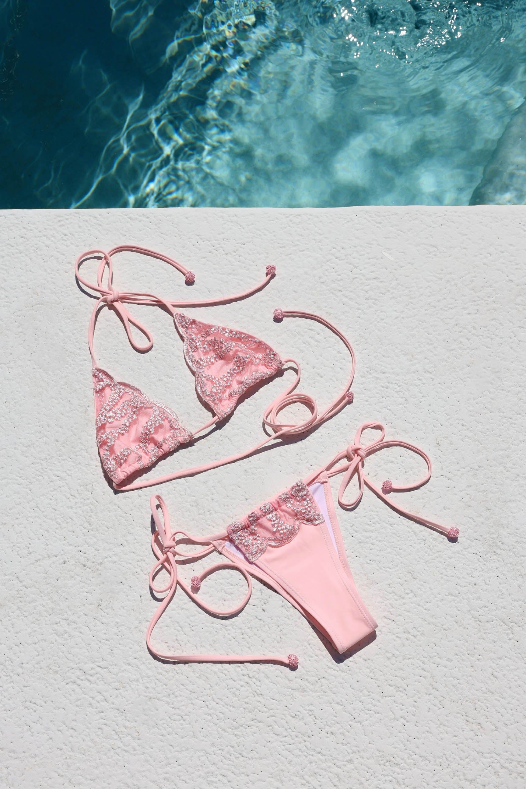 Embroidered Pink Clam Shell Bikini
