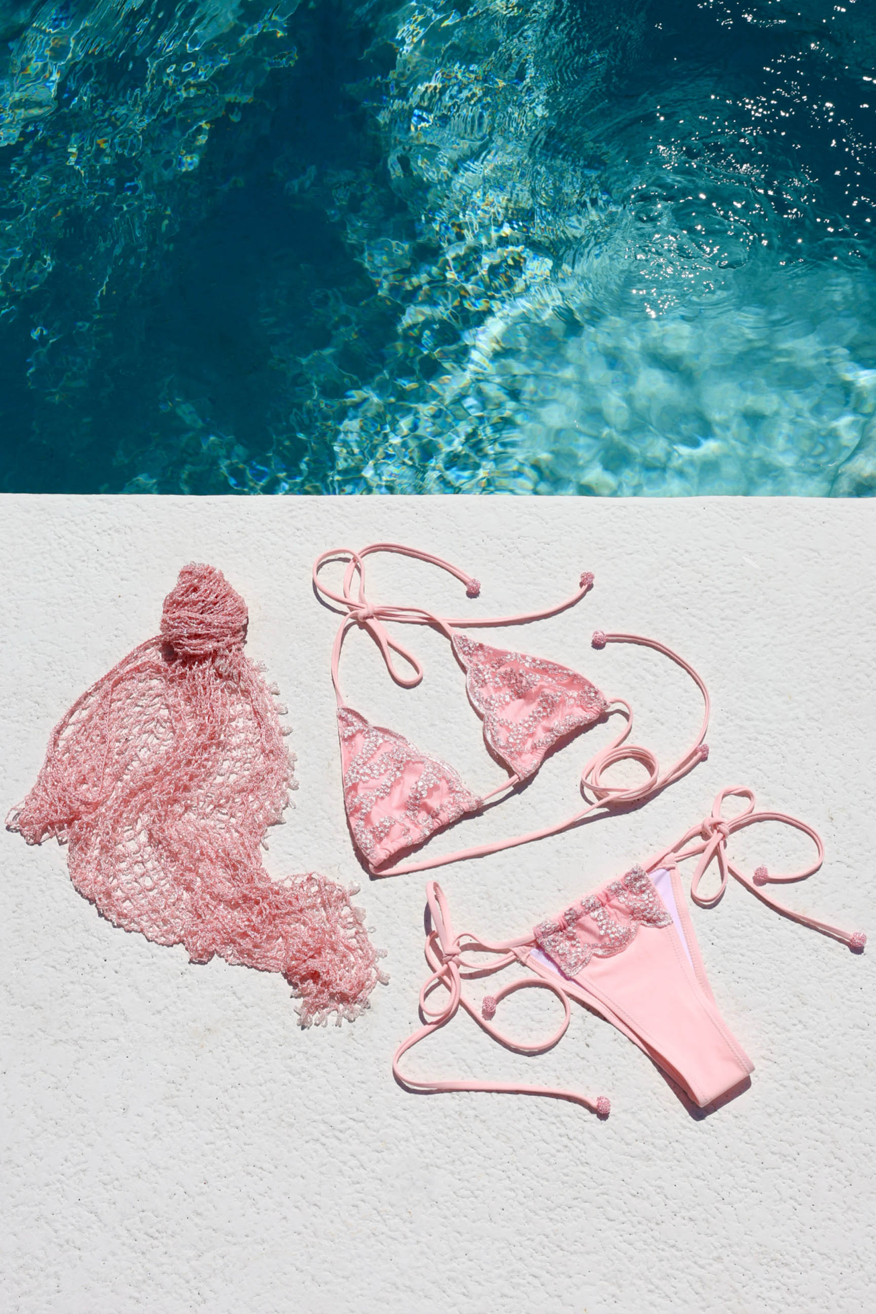Embroidered Pink Clam Shell Bikini