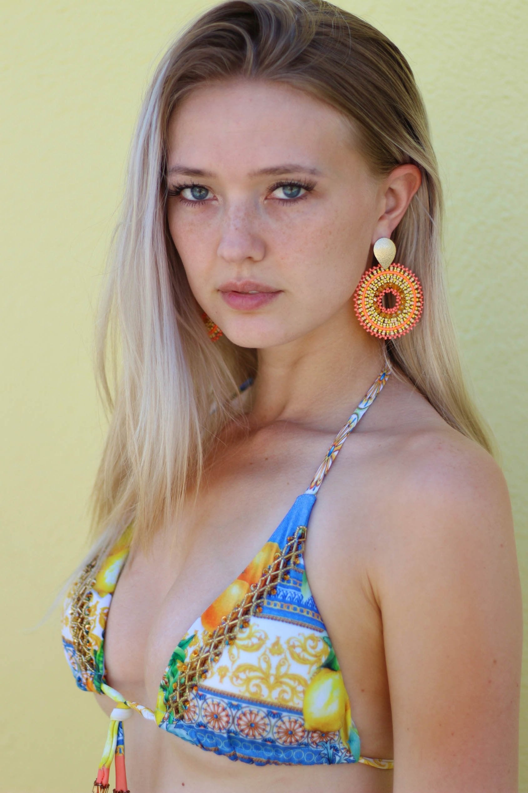 Orange Hand-Beaded Earrings