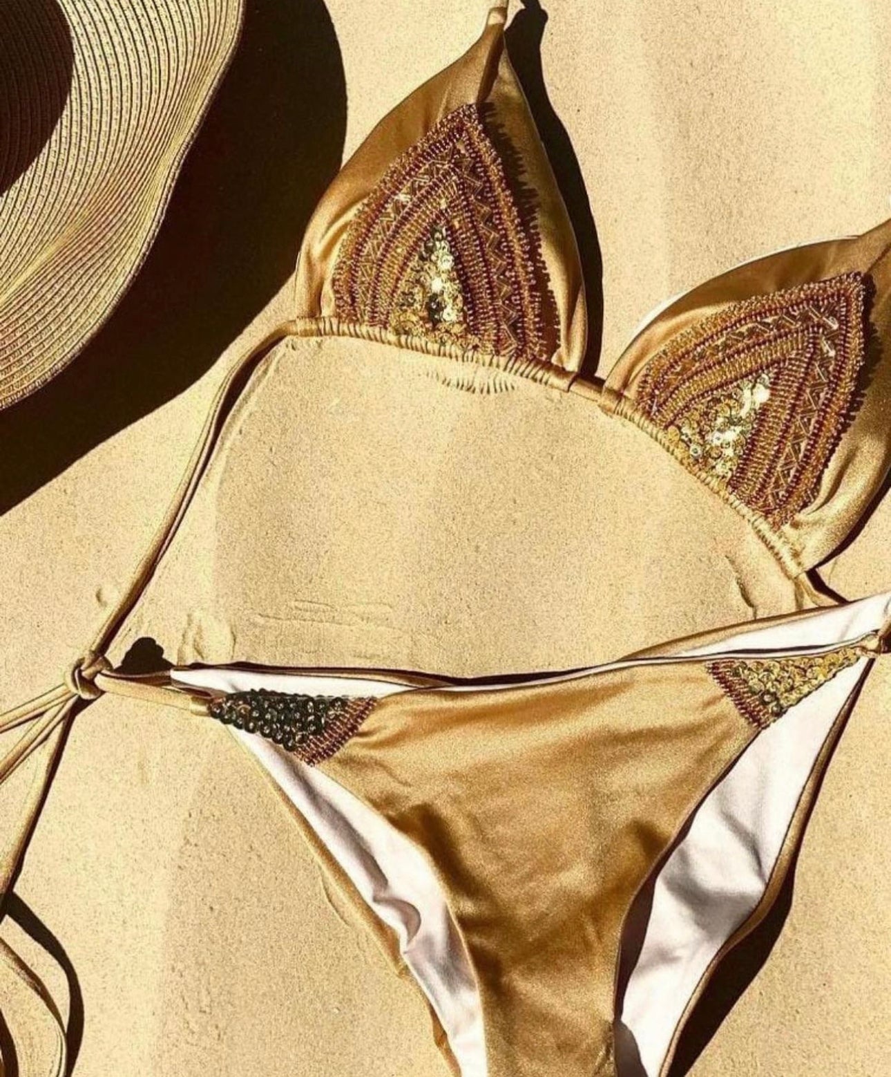 Sahara Gold Triangle Embroidered Bikini